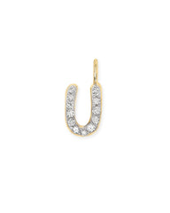 14k Yellow Gold Letter U Charm in White Diamond
