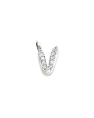 14k White Gold Letter V Charm in White Diamond