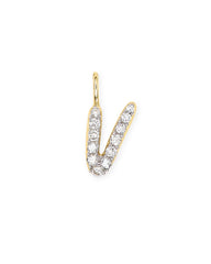 14k Yellow Gold Letter V Charm in White Diamond