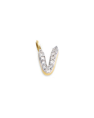 14k Yellow Gold Letter V Charm in White Diamond