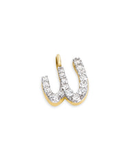 14k Yellow Gold Letter W Charm in White Diamond