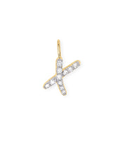 14k Yellow Gold Letter X Charm in White Diamond