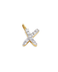 14k Yellow Gold Letter X Charm in White Diamond