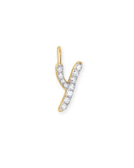 14k Yellow Gold Letter Y Charm in White Diamond