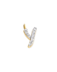 14k Yellow Gold Letter Y Charm in White Diamond