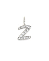 14k White Gold Letter Z Charm in White Diamond