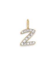 14k Yellow Gold Letter Z Charm in White Diamond