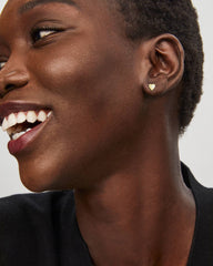 Framed Ari Heart Gold Stud Earrings in White Opalescent Resin