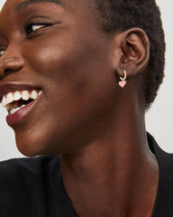 Ari Heart Rose Gold Huggie Earrings in Light Pink Drusy