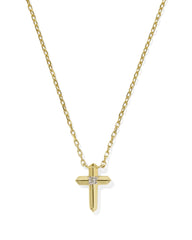 Tiny Cross 14k Yellow Gold Pendant Necklace in White Diamond