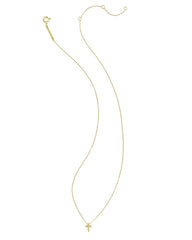 Tiny Cross 14k Yellow Gold Pendant Necklace in White Diamond