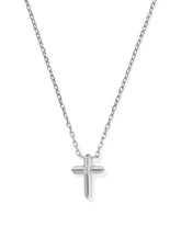 Tiny Cross 14k White Gold Pendant Necklace in White Diamond