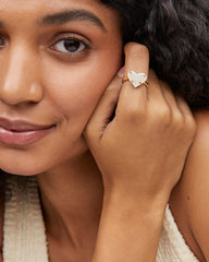 Ari Heart Gold Band Ring in Iridescent Drusy