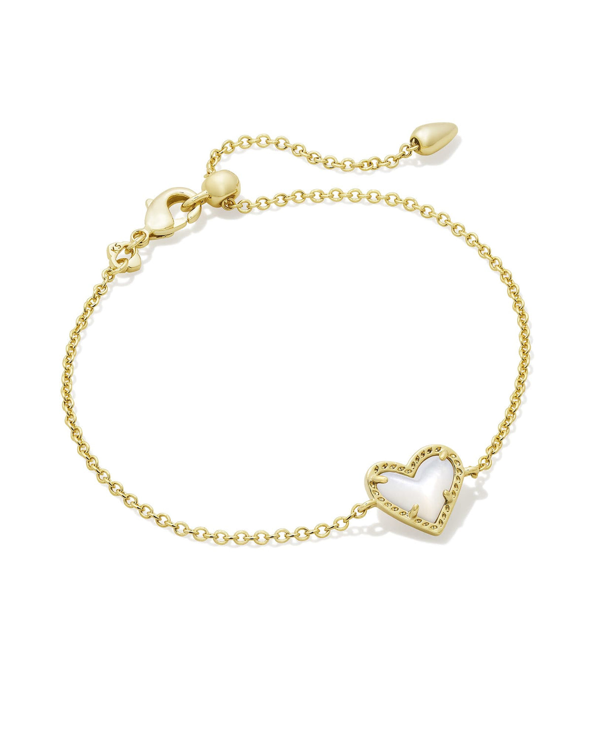 Ari Heart Gold Delicate Chain Bracelet in Ivory Mother-of-Pearl