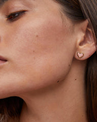 Framed Ari Heart Gold Stud Earrings in Light Pink Drusy