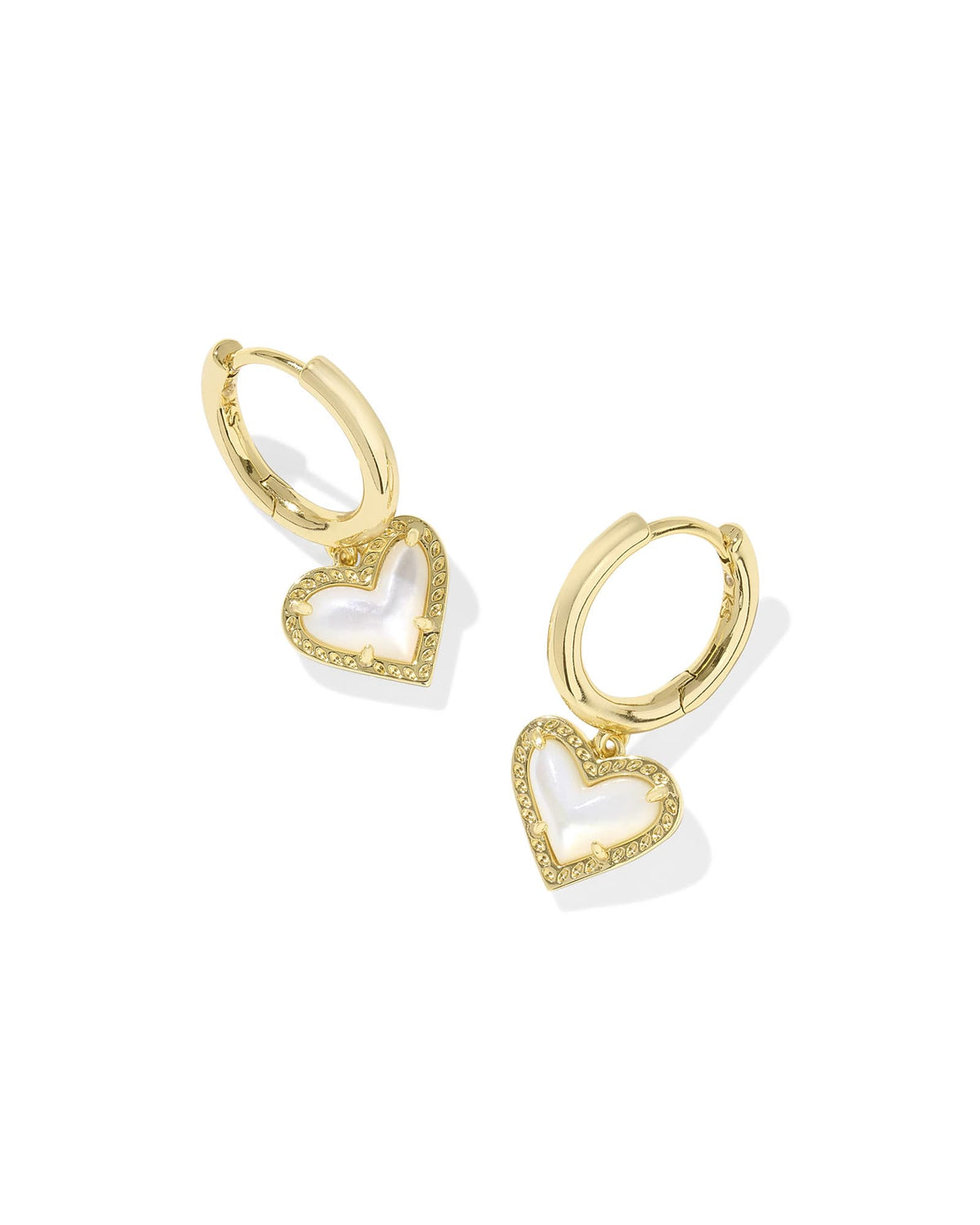 Ari Heart Gold Huggie Earrings in Ivory Mother-of-Pearl