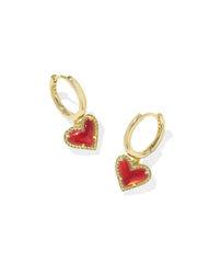 Ari Heart Gold Huggie Earrings in Red Illusion