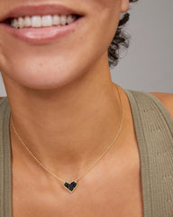 Ari Heart Gold Pendant Necklace in Black Drusy