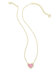 Ari Heart Gold Pendant Necklace in Pink Iridescent Glitter Glass