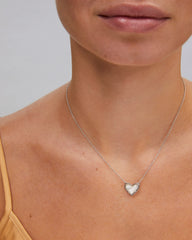 Ari Heart Silver Pendant Necklace in Ivory Mother-of-Pearl