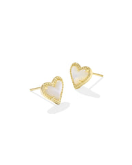 Ari Heart Gold Stud Earrings in Ivory Mother-of-Pearl
