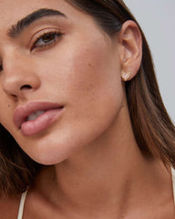 Ari Heart Gold Stud Earrings in Rose Quartz