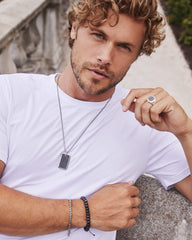 Cade Oxidized Sterling Silver Corded Bracelet in Black Banded Agate