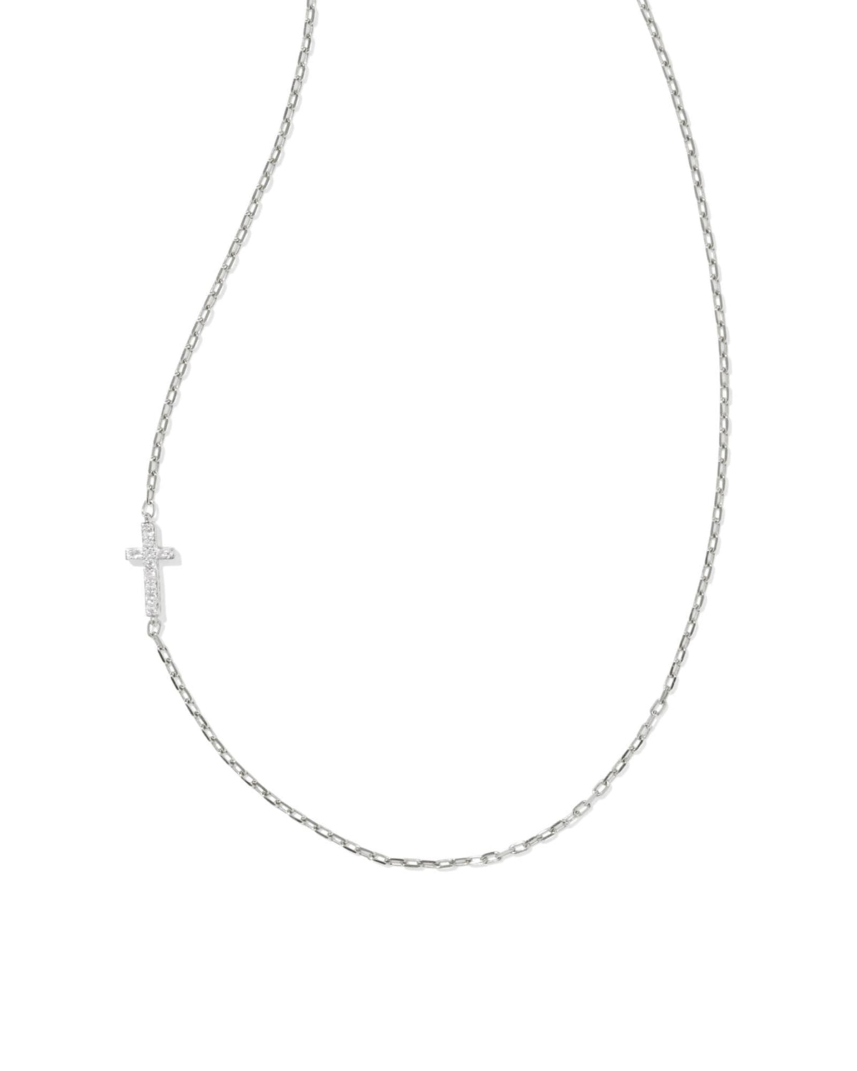 Cross Sterling Silver Inline Pave Necklace in White Topaz