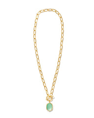 Daphne Convertible Gold Link and Chain Necklace in Light Green Mother-of-Pearl