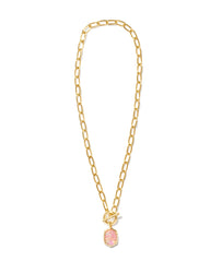 Daphne Convertible Gold Link and Chain Necklace in Light Pink Iridescent Abalone