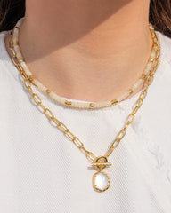 Daphne Convertible Gold Link and Chain Necklace in Ivory Mother-of-Pearl