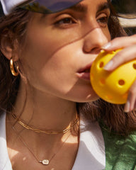 Diamond Accent Pickleball Paddle 14k Yellow Gold Necklace