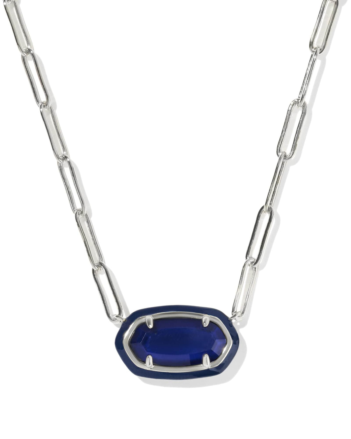 Elisa Enamel Frame Silver Paperclip Necklace