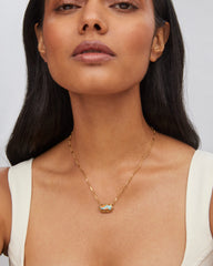 Elisa Vintage Gold Etch Frame Short Pendant Necklace in Bronze Veined Turquoise Magnesite Red Oyster