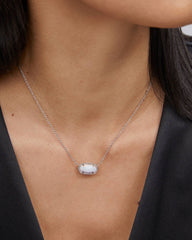 Elisa Silver Pendant Necklace in White Kyocera Opal