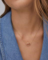 Football Gold Short Pendant Necklace in Orange Goldstone