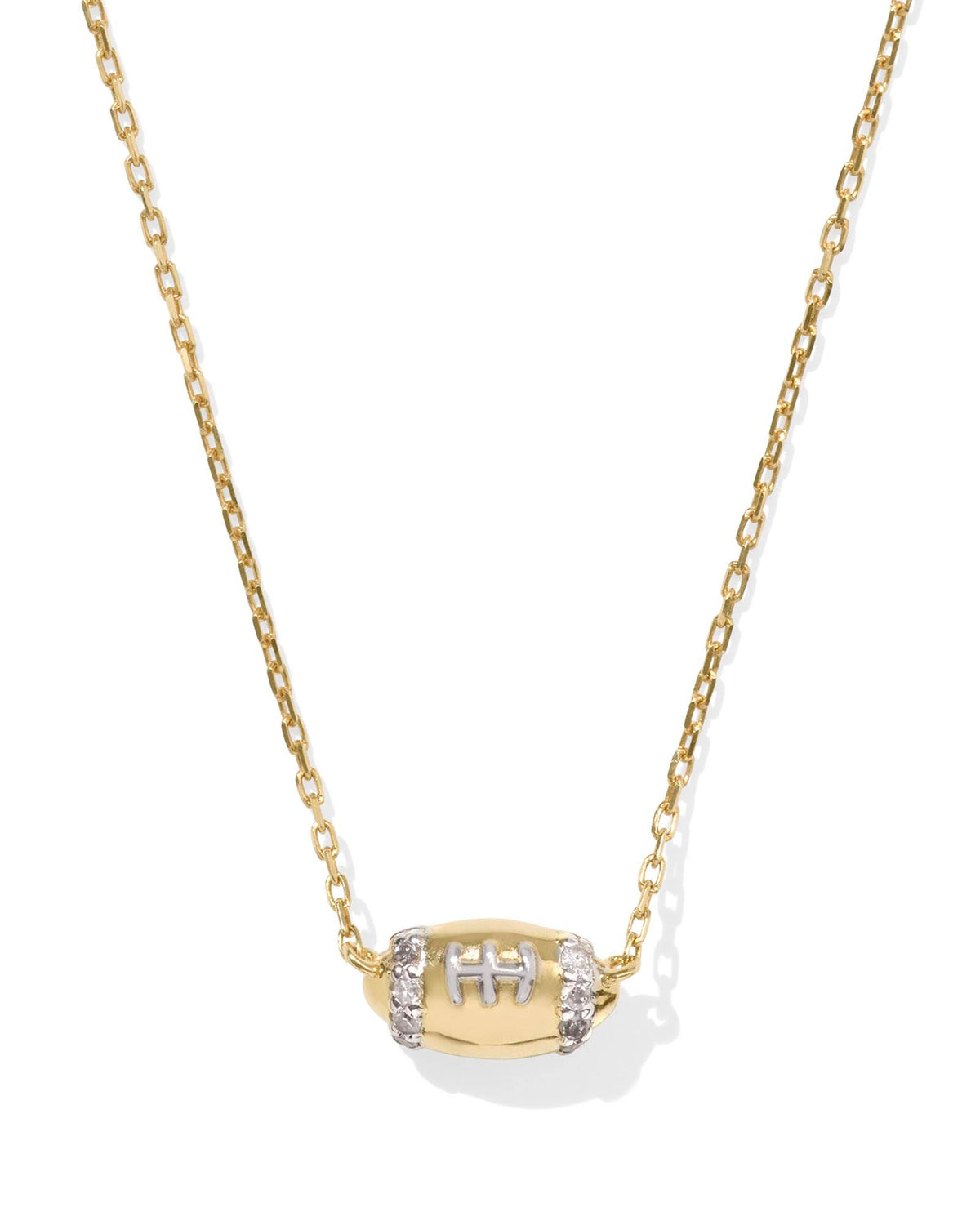 Tiny Diamond Football 14k Yellow Gold Pendant Necklace in White Diamond
