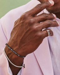 Grey Oxidized Sterling Silver Corded Bracelet in Black Banded Agate