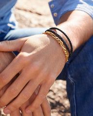 Grey Oxidized Sterling Silver Corded Bracelet in Black Banded Agate