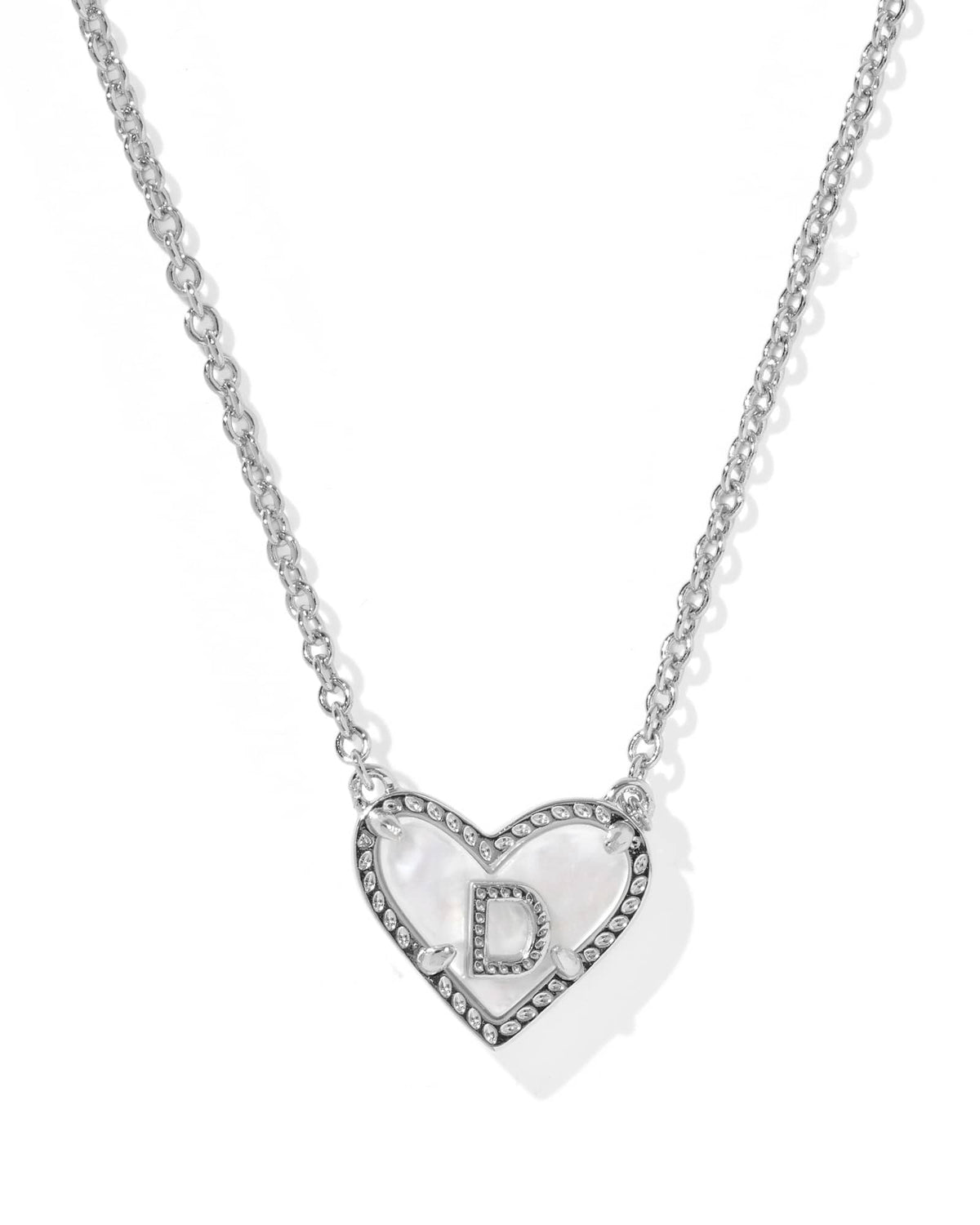 Ari Heart Letter D Silver Short Pendant Necklace
