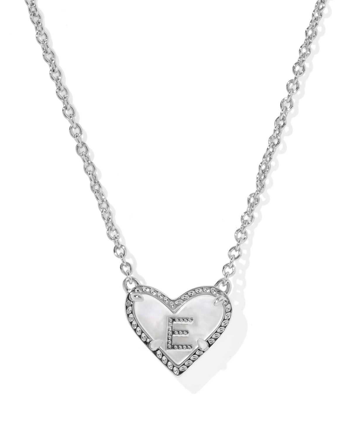 Ari Heart Letter E Silver Short Pendant Necklace