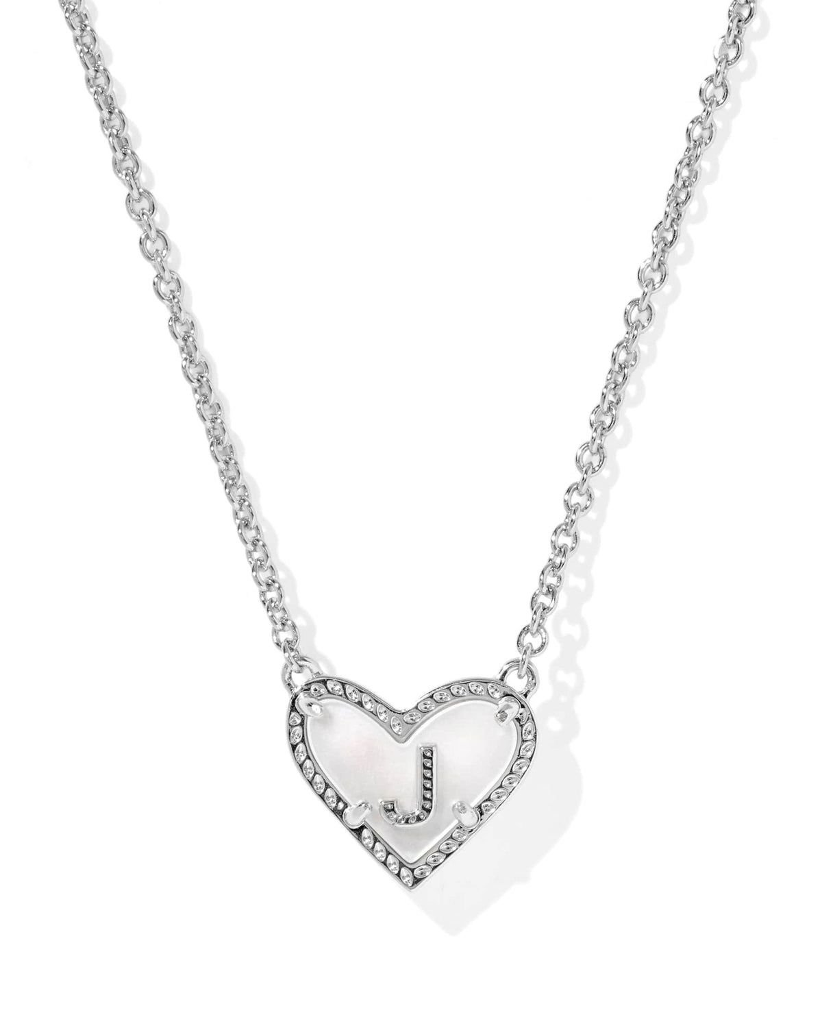 Ari Heart Letter J Silver Short Pendant Necklace