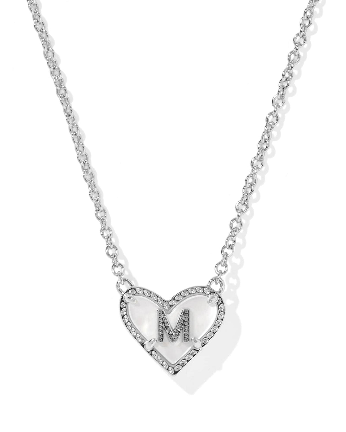 Ari Heart Letter M Silver Short Pendant Necklace