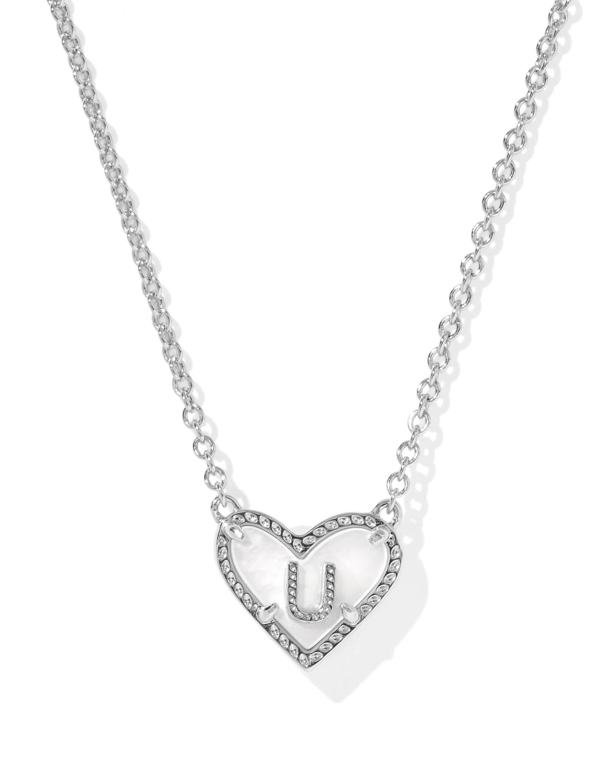 Ari Heart Letter U Silver Short Pendant Necklace
