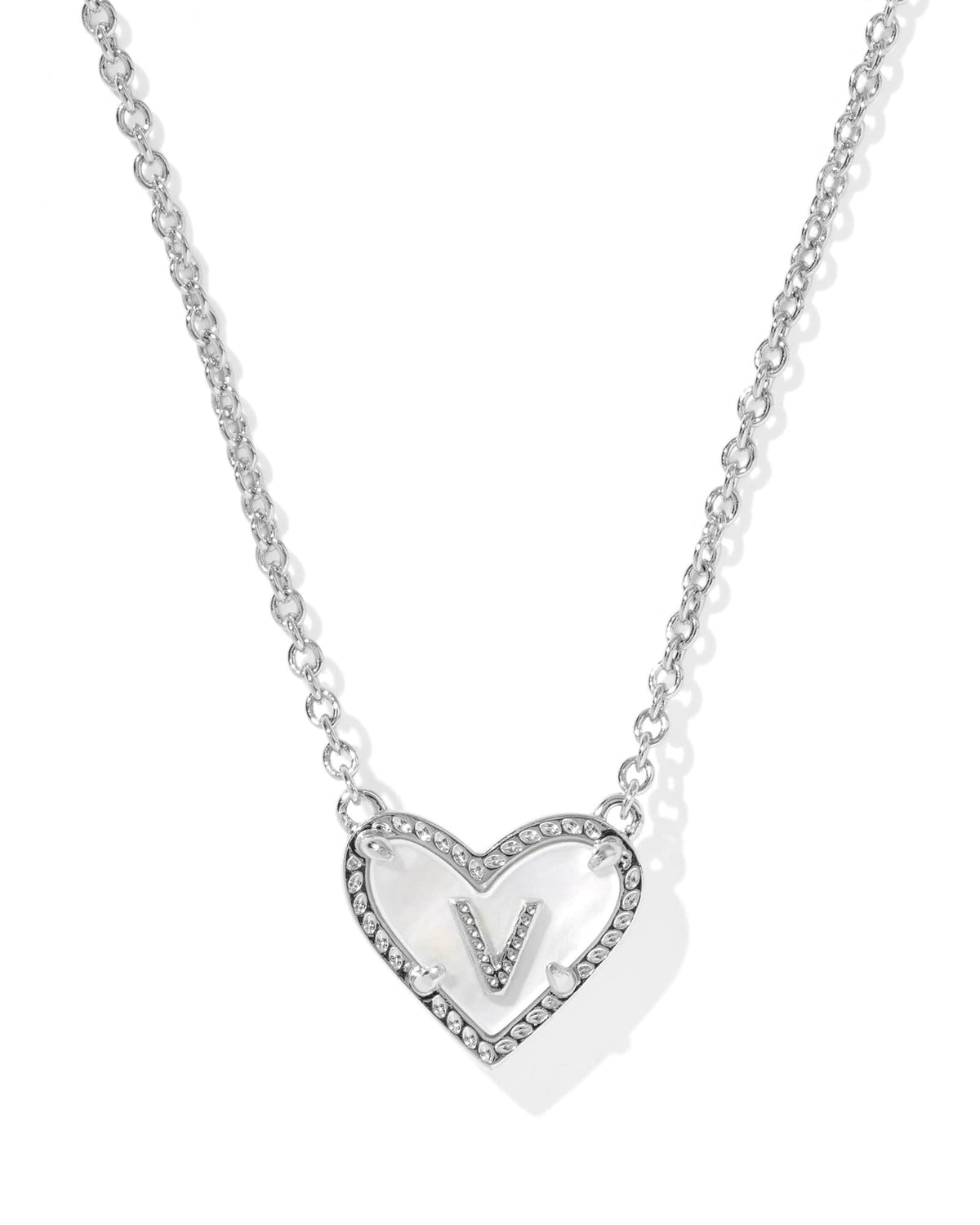 Ari Heart Letter V Silver Short Pendant Necklace