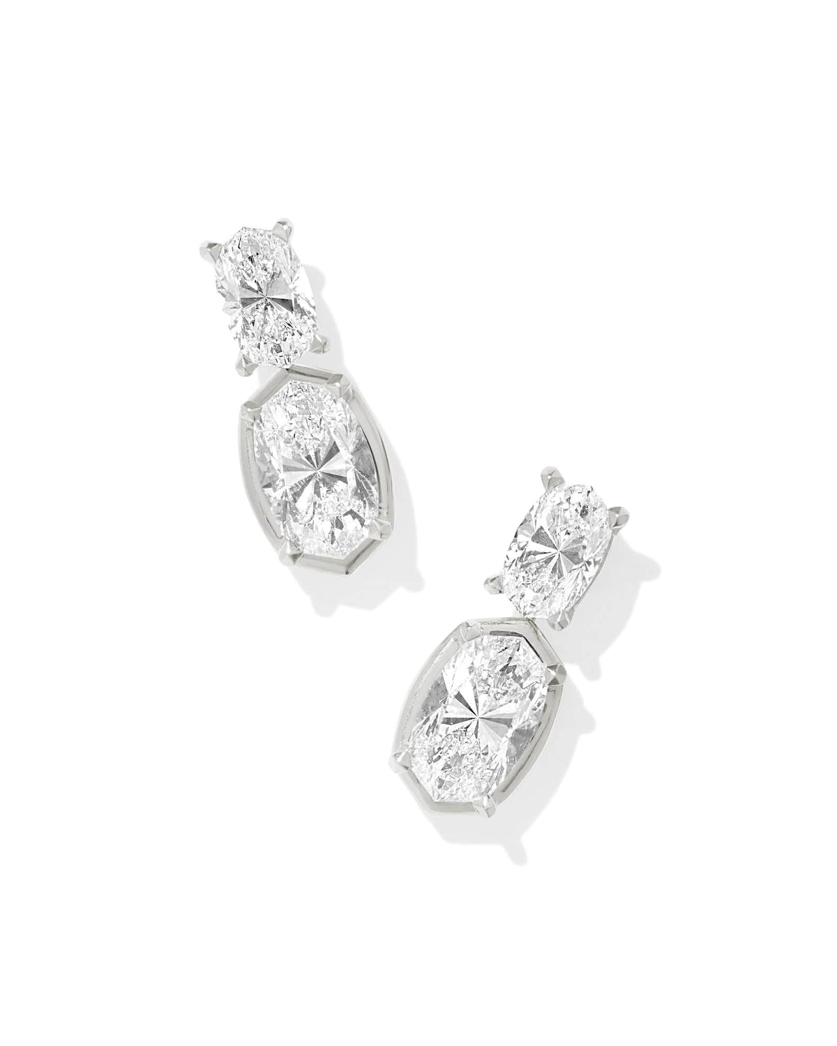 6 ct Lab Grown White Diamond Custom Elisa Drop Earrings in 14k White Gold