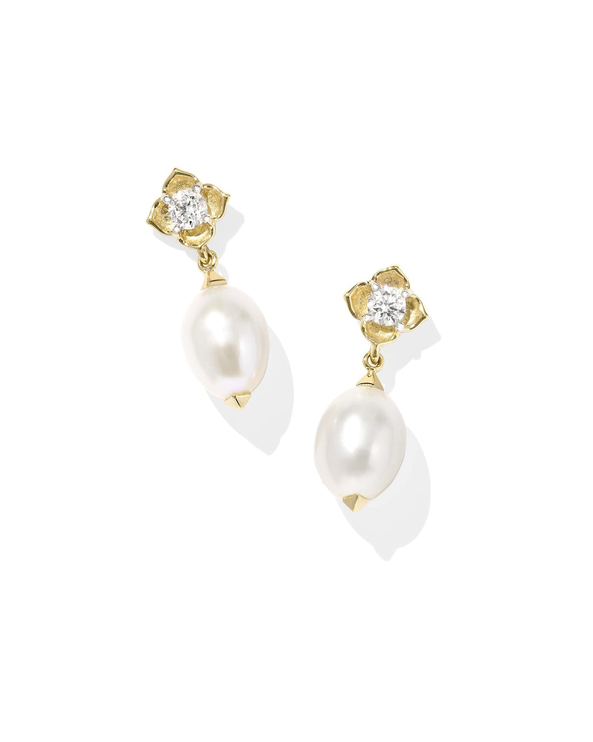 0.14 ct Lab Grown Diamond Dira 14k Yellow Gold Pearl Drop Earrings