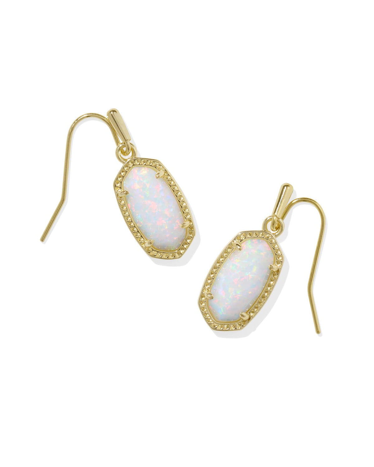 Lee Gold Drop Earrings in White Kyocera Opal