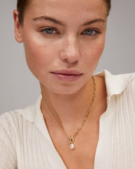 Leighton Convertible Gold Pearl Chain Necklace in Freshwater Cultured Pearl