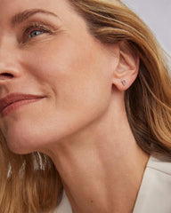 Letter D 14k Yellow Gold Single Stud Earring in White Diamond